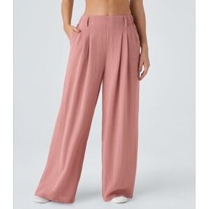 NWT Halara High Waisted Side Pocket Wide‎ Leg Palazzo Pants XS Petite Rosette